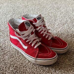 Vans Red and White High-Top Sneakers